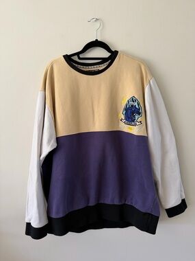 Jiberish Blue Yellow Colorblock 90s Y2K Crewneck Pullover Sweatshirt Mens 3XL